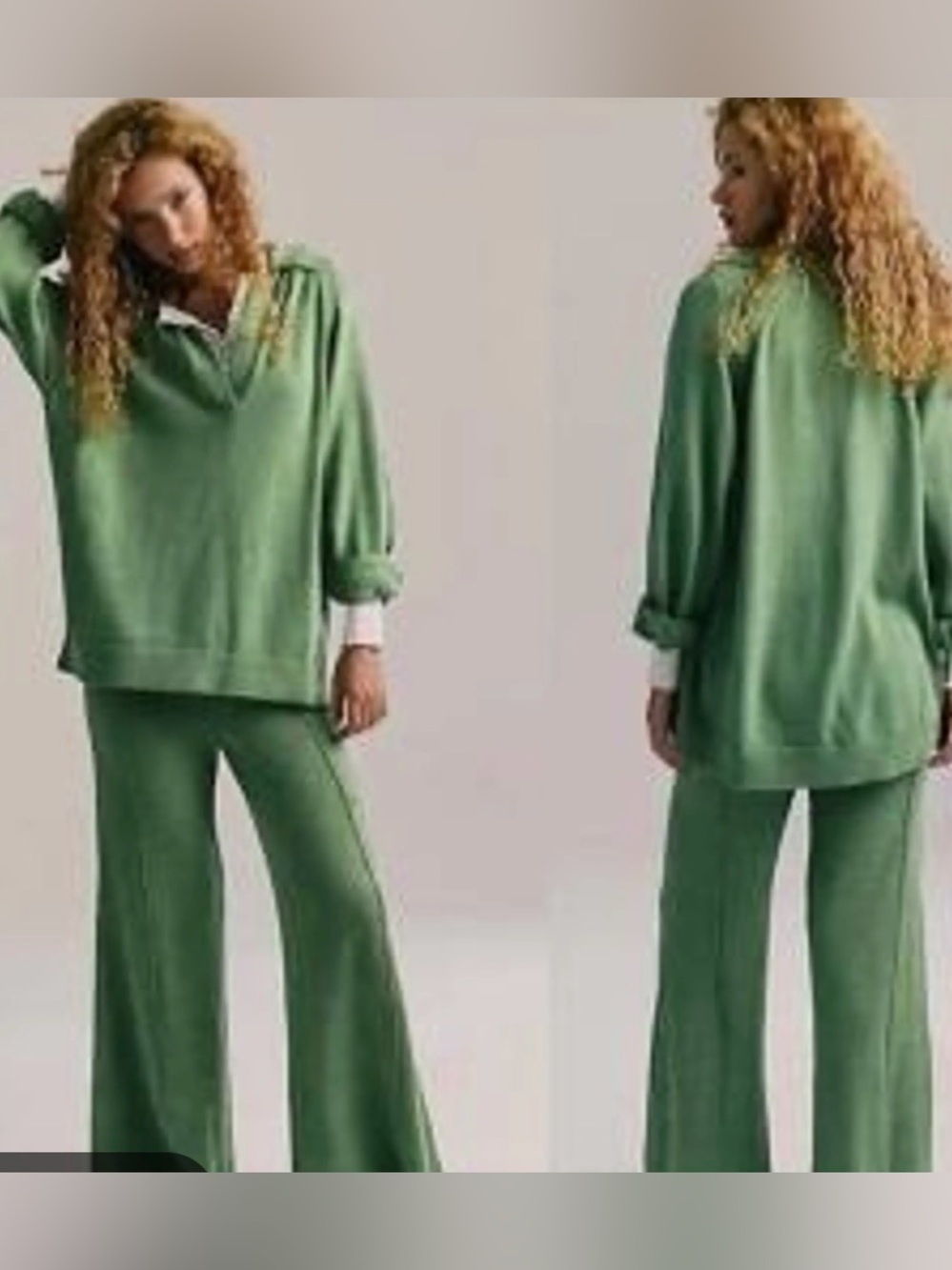 Free People Beach Sage Green Wide-Leg Knit Lounge Pants